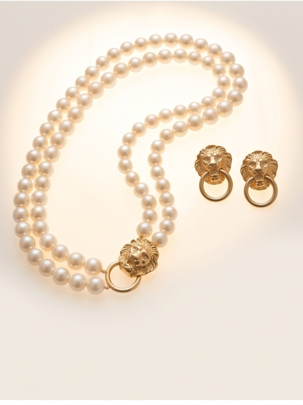 Vintage KJL Gold Lion Pearl Necklace Set – Elegant Women's Jewelry - Picture 2 of 6